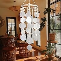Capiz Shell Wind Chimes for Outside, Unique Shell Wind Chimes Outdoor Clearance, Seashell Windchimes Outdoors, Outdoor Boho Decor for Patio, Garden, Balcony and Porch, Great Gift Idea