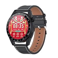HANDA HK3 Pro Smart Watch for Men Women, Fitness Tracker Smartwatch with Heart Rate Blood Pressure Sleep Monitor Pedometer Bluetooth Call IP68 Waterproof Activity Tracker (Black Leather)