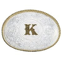 Montana Silversmiths Initial Letter Silver Engraved Gold Trim Western Belt Buckle