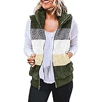 Women's Sherpa Fleece Vest Sleeveless Fuzzy Fleece Jacket Fall Warm Zip Up Waistcoat Sweater Vests Outerwear with Pockets