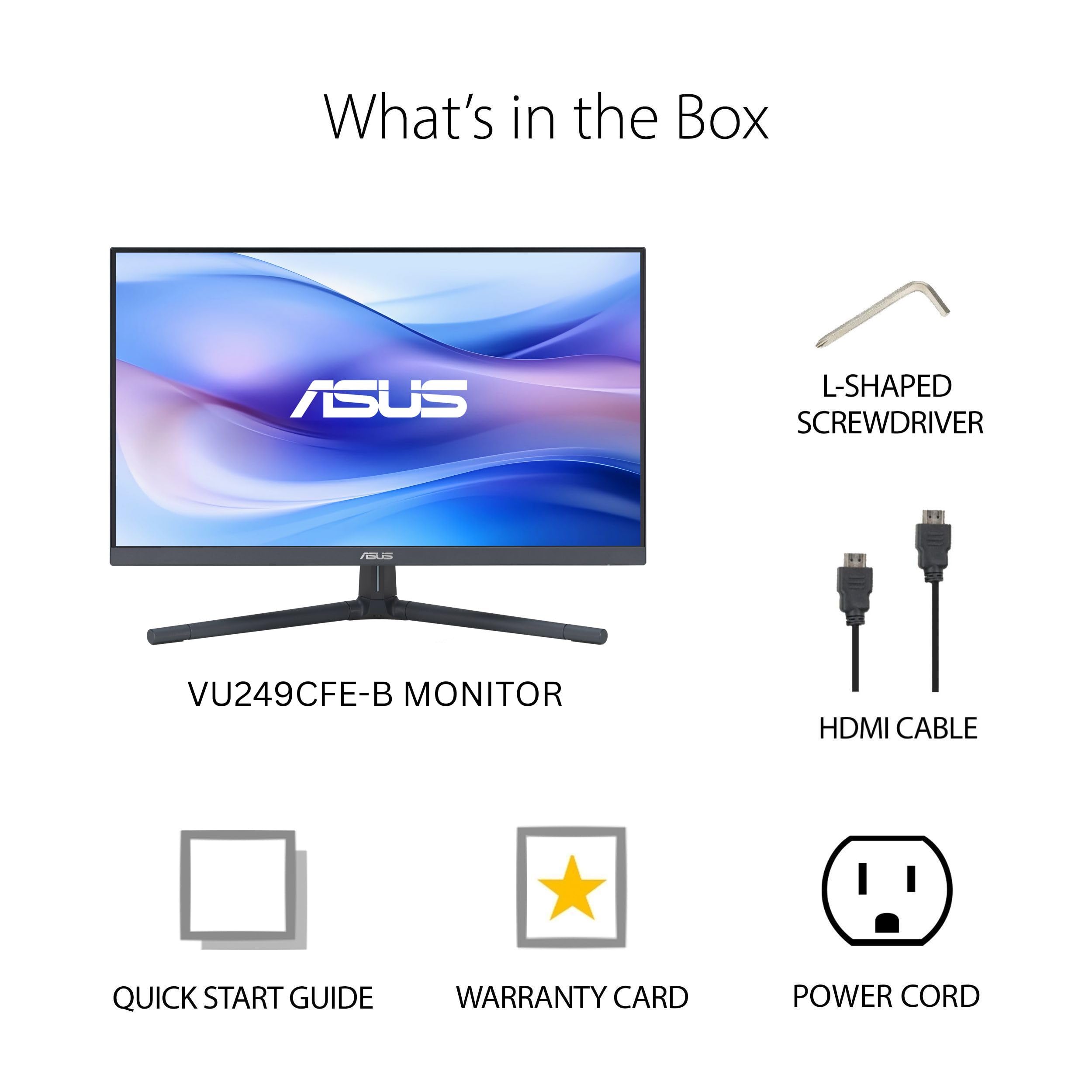 ASUS 24” 1080P Eye Care Monitor (VU249CFE-B) - Full HD, IPS, 100Hz, Adaptive-Sync, USB-C, Ambient Light Sensor, Height Adjustable, Cable Clip, EyeCare+ Technology, 3 Year Warranty, Quiet Blue Color