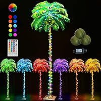 6FT Colorful Lighted Palm Trees, Multi Color Artificial Palm Tree Lights With Remote, Light Up Tropical Palm Trees for Indoor, Outdoor, Hawaiian, Jungle, Luau Party, Tiki Bar, Pool, Beach, Patio Decor