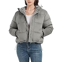 Flygo Corduroy Cropped Puffer Jacket Womens Winter Jackets Long Sleeve Down Puffer coat