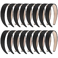 SIQUK 16 Pieces Black Satin Headbands 1 Inch Headband DIY Hair Headband Plain Headbands Satin Hard Headbands for Women and Girls