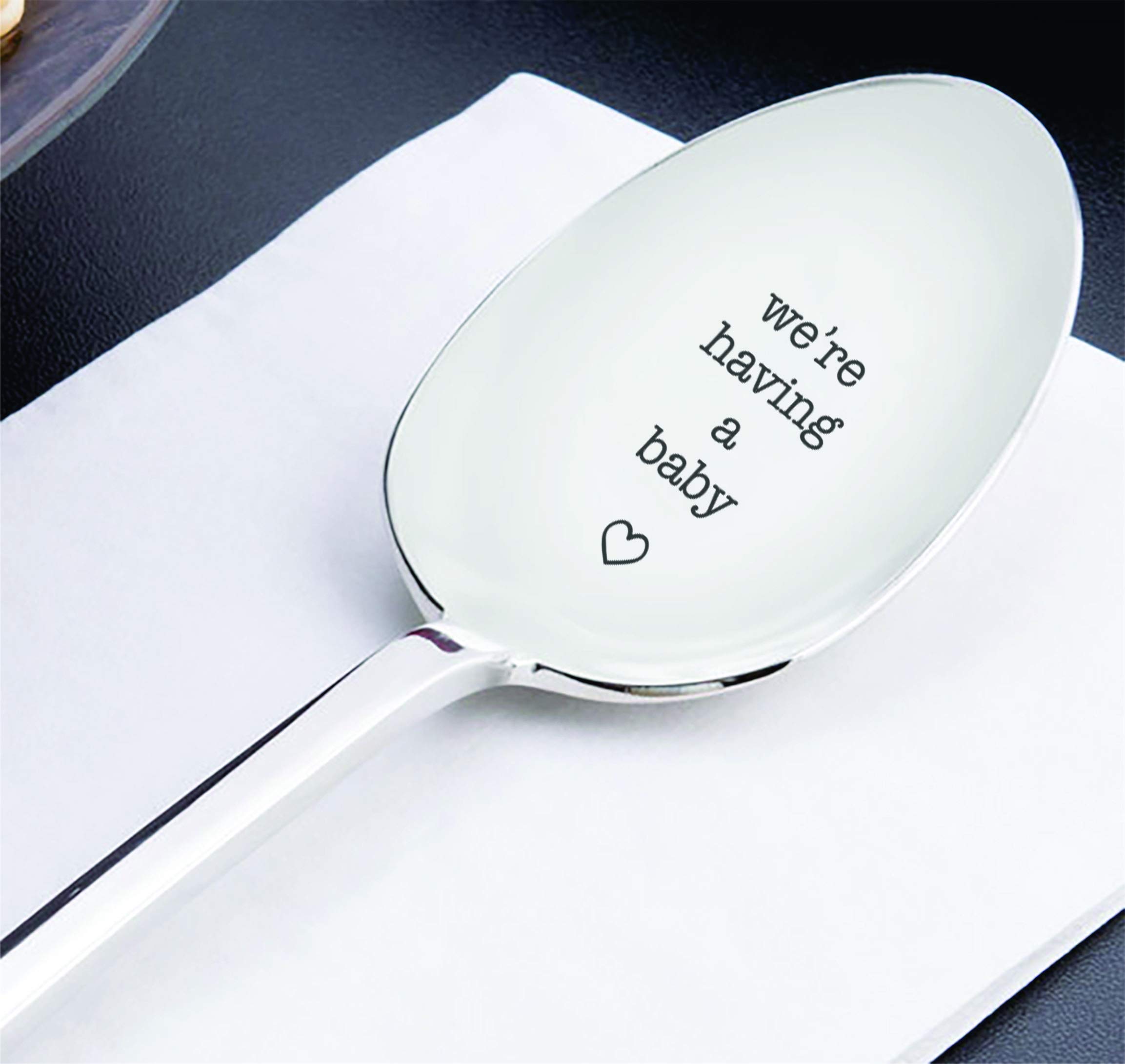 We're having a baby Engraved Spoon Surprise Pregnancy Gift for New Birth Reveal Baby Announcement Spoon -We're expecting its a boy or a girl-Special Unique Gift-Stainless Steel Teaspoon 7 inches