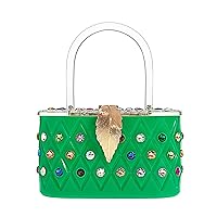 Women Kelly Green rainbow clutch bag Vintage Style Handle for Wedding party Purse