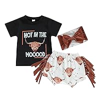 wdehow Western Baby Girl Clothes Short Sleeve Cow Print T-Shirt Tops Summer Shorts Set 0 3 6 12 18 24M Newborn Outfits