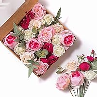 Fake Rose Artificial Flowers: Silk Flowers Light Pink Peony Artificial Flowers Bouquet Bulk Fake Flowers for Decoration Fake Flowers Centerpiece Burgundy Rose for Wedding Home