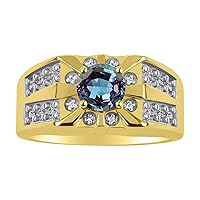 Mens Rings Yellow Gold Plated Silver Designer Starburst 7MM Oval Gemstone & Genuine Sparkling Diamond Ring Color Stone Birthstone Rings For Men, Men's Rings, Silver Rings, Sizes 8,9,10,11,12,13