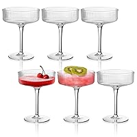 6 Pcs Coupe Glasses 10 oz, Martini Glasses, Margarita Glasses, Ribbed Glassware, Classic Vintage Cocktail Galssware, Pefect Gift for Cocktail Lovers