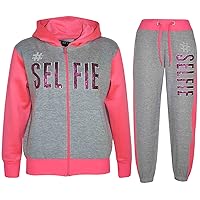 Kids #SELFIE Tracksuit Sequin Embroidered Hoodie Joggers Girls Boys Age 2-13 Yrs