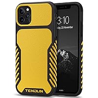 TENDLIN Compatible with iPhone 11 Pro Max Case Premium Leather TPU Hybrid Case (Yellow)