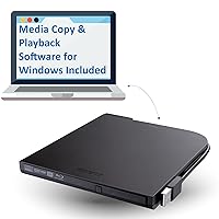 BUFFALO MediaStation Portable Blu-ray Drive/External, Plays and Burns Blu-Rays, DVDs, and CDs with USB Connection. Compatible with Laptop, Desktop PC and Mac.