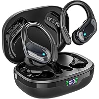 Wireless Earbuds Bluetooth Headphones 80hrs Playback Ear Buds IPX7 Waterproof&Power Display with ENC Noise Canceling Mic Over-Ear Stereo Bass Earphones with Earhooks for Sports/Workout/Running
