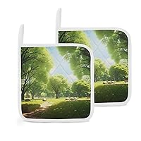 Sunny Day in Summer Parkprint Pot Holders Set of 2 Heat Resistant Waterproof Hot Pads Kitchen Pot Holders for Microwave Cooking Baking Oven BBQ 8 X 8 Inch
