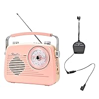 D216 Radio Portable Vintage Shortwave AM FM BT Speaker MP3 Player Radio(Pink) and AN03 Shortwave FM Reel Antenna Telescopic External Antenna Enhance Radio Signal Reception
