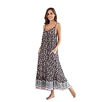 wexcen Women's V-Neck Floral Print Spaghetti Strap Boho Beach Long Maxi Summer Casual Dress with Pockets