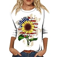 Patriotic Shirts,3/4 Sleeve Shirts Independence Day Print Graphic Tees Blouses Casual Plus Size Basic Tops