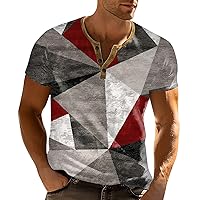 Men's Short Sleeve Shirts Casual Printed T-Shirt Outdoor Retro Button Loose Short Top T Shirts, S-3XL