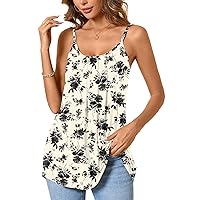 BISHUIGE Womens Summer Tank Tops Pleated Shirts Sleeveless Loose Fit Curved Hem Tops