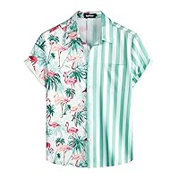 VATPAVE Mens Hawaiian Flamingo Shirts Casual Tropical Short Sleeve Button Down Shirt Summer Beach Shirts