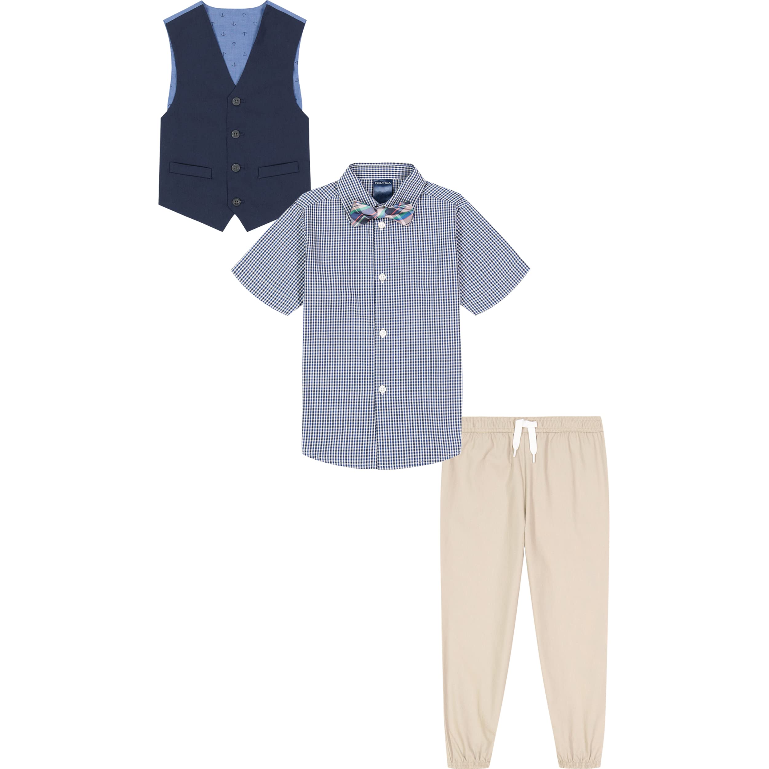 Nautica boys 4-piece Vest Set With Dress Shirt, Tie, Vest, and Pants