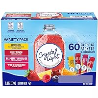 Crystal Light Sugar-Free, Lemonade, Fruit Punch, Raspberry Lemonade and Wild Strawberry On-The-Go Powdered Drink Mix Variety Pack, 60 Count, Each Packet Fits into a 16.9 oz. bottle or cup