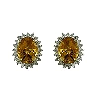 Stunning Citrine Natural Gemstone Oval Shape Stud Engagement Earrings 925 Sterling Silver Jewelry | Yellow Gold Plated