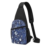 Sling Bag Crossbody for Women Fanny Pack Geographical Pattern Chest Bag Daypack for Hiking Travel Waist Bag