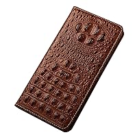 Flip Case for iPhone 15 Pro Max/15 Pro/15 Plus/15, Genuine Leather Phone Cover Case with Card Slot Kickstand Premium Crocodile Pattern Cover,Brown2,15 Plus''