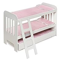 Badger Basket Toy Doll Bunk Bed with Trundle, Ladder, and Personalization Kit for 22 inch Dolls - White/Pink