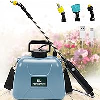 TOOVEM 1.35 Gallon/5L Battery Powered Sprayer, Electric Sprayer with USB Rechargeable Handle, Portable Garden Sprayer with Telescopic Wand, 3 Mist Nozzles and Adjustable Shoulder Strap (Blue)