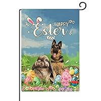 Happy Easter Bunny German Shepherd Yard Flag, Happy Easter Bunny German Shepherd Spring Garden Flag Double Sided Burlap for Spring Holiday Outdoor Outside Decoration 12