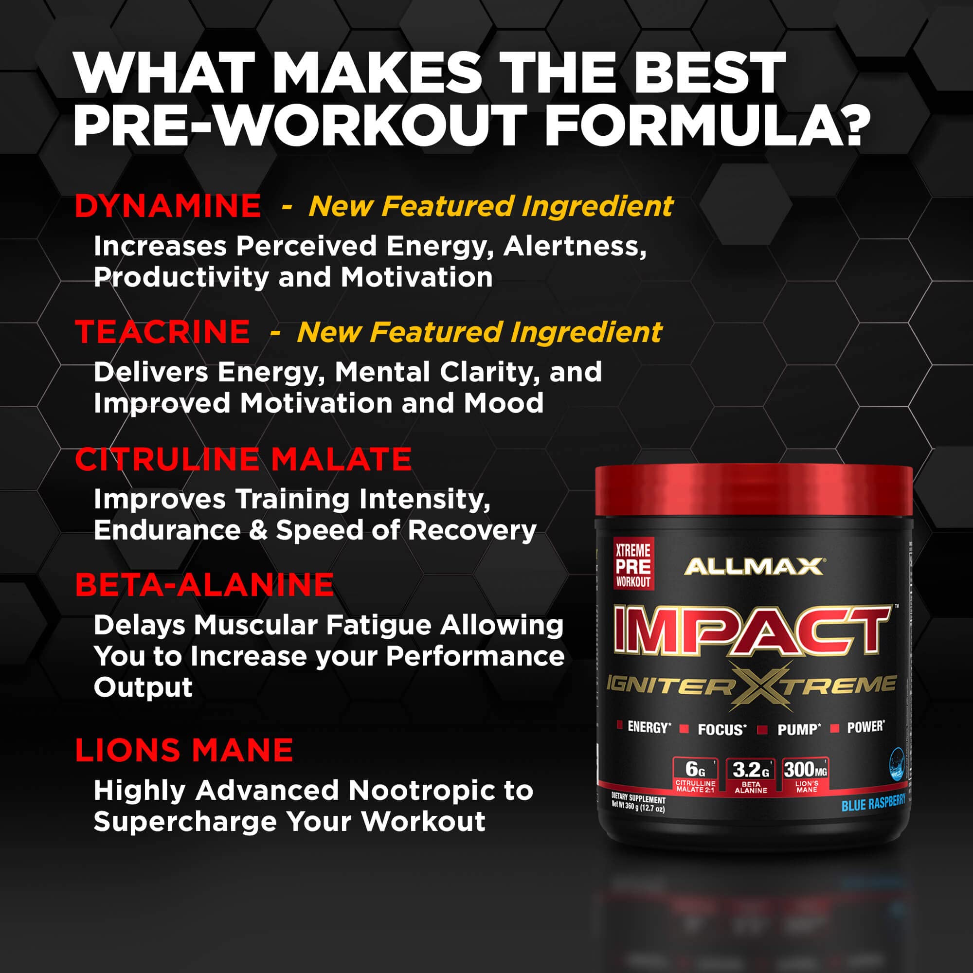 ALLMAX Impact IGNITER Xtreme, Pineapple Mango - 360 g - Pre-Workout Formula - Improves Energy, Focus, Pumps & Power - with Citrulline Malate & Beta Alanine - Up to 40 Servings