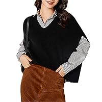 Loose Batwing Sleeve Sweater Women's 100% Wool Knit Pullover V-Neck Soft Thermal Pullover