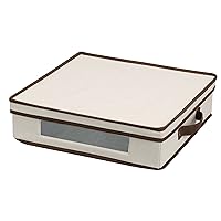 Household Essentials Natural 537 Vision Storage Box with Lid and Handles | Charger Plates and Platters Canvas with Brown Trim