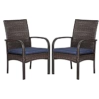 2 Pack Wicker Patio Dining Padded Cushions Outdoor Rattan Chairs with Armrest Support 350 lb, Brown