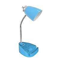 Simple Designs LD1056-BLU Gooseneck Organizer Desk Lamp with iPad/Tablet Stand or Book Holder and USB Port, Blue