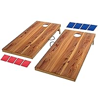 Solid Wood Regulation Size Cornhole Set, Portable Toss Game with 8 Bean Bags, Durable Wood Grain Printed Surface and Underneath for Indoor and Outdoor