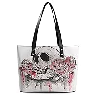 Womens Handbag Skull And Flowers Leather Tote Bag Top Handle Satchel Bags For Lady