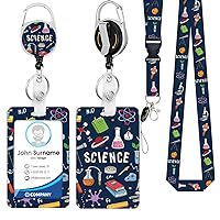 Lanyard with ID Holder Science Badge Holder with Retractable Reel Clip Badge Reel Heavy Duty with Carabiner Clip Card Name Tag Lanyard Vertical ID Card Protector Case for Nurse Teacher