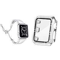 Secbolt 38mm Silver Bling Case with Screen Protector and Silver Dressy Bangle for Apple Watch 38mm iWatch Series 3/2/1