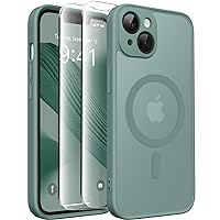 CAPRARO Magnetic for iPhone 14 Case, [Compatible with MagSafe] [Full Camera Protection] [14FT Drop Protection] Shockproof Protective Slim Translucent Matte Phone Case iPhone 14, Midnight Green