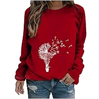 Dandelion Printed Sweatshirts Women Long Sleeved Loose Fall Pullover Clothes Round Neck Cute Comfy Winter Shirt