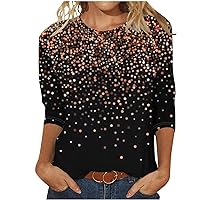 Womens Fashion,Summer Tops 3/4 Length Sleeve Women Tops Casual Loose Crewneck T Shirts Cute Sparkly Printed Plus Size Blouses