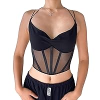 Sexy Women Deep V Neck Spaghetti Strap Lace Vest Corset Tank Top Satin Cami Shirts Camisole Streetwear