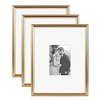 Kate and Laurel Adlynn Rectangle Picture Frame Set of 3, 11 x 14 matted to 5 x 7, Gold, Modern Glam Three-Piece Frame Set for Gallery Wall Frame Set in Living Room Wall Decor