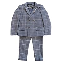 Boys' Checked Suit 2-Piece Double Breasted Buttons Notch Lapel Jacket Pants Tuxedos