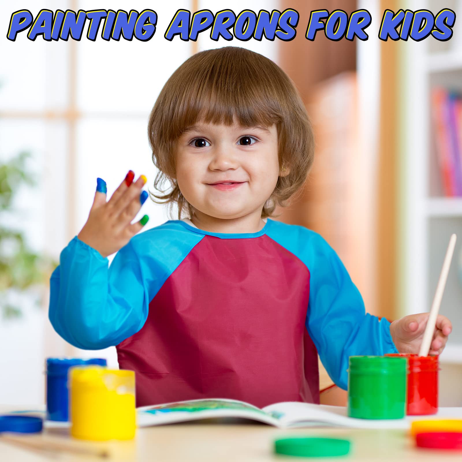 36 Pcs Kids Art Smocks Waterproof Toddler Painting Smocks Children Artist Apron Long Sleeve with 3 Pockets for Girl Boy Painting Supplies, Age 2-8 Years