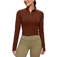 CRZ YOGA Women's Butterluxe 1/2 Zip Long Sleeve Shirts Sports Crop Tops Gym Sweatshirt Running Cropped Jacket Pullover with Thumbhole
